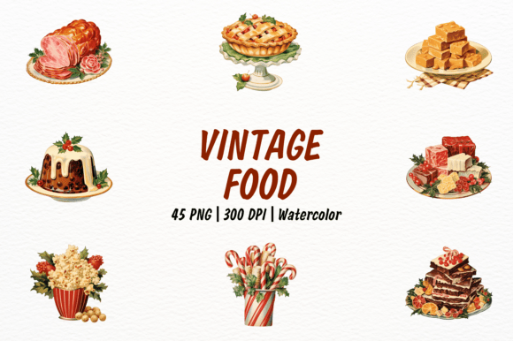 1940s Vintage Food Clipart for Illustrations