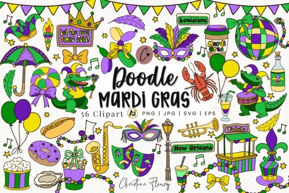 56 Doodle Mardi Gras Clipart Bundle: Illustrations Review