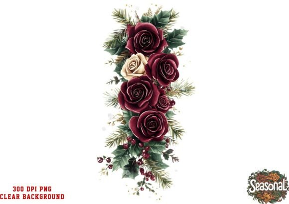Crimson Floral Holiday Bouquet PNG Illustrations