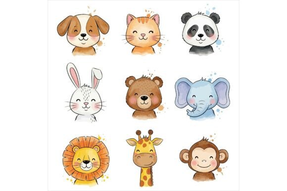 Cute Cartoon Animals Faces: Playful Illustrations