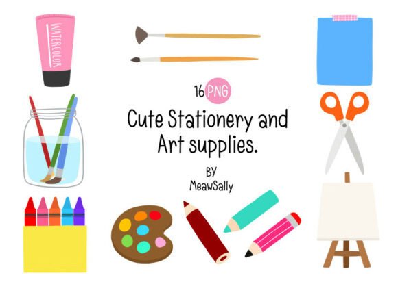 Cute Stationery & Art Supplies Illustrations