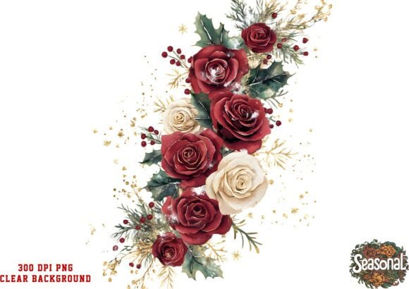 Dark Rose Holiday Bouquet PNG: Premium Illustrations