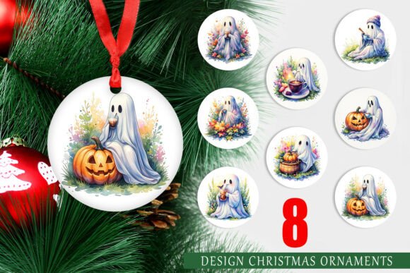 Fall Pumpkin Spice Coffee Ghost Ornament Illustrations
