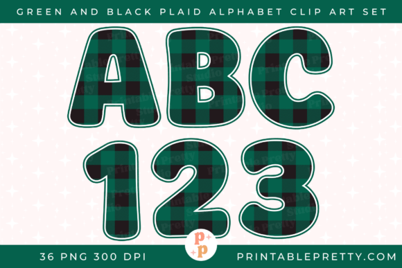 Green Black Buffalo Plaid Alphabet PNG for Illustrations