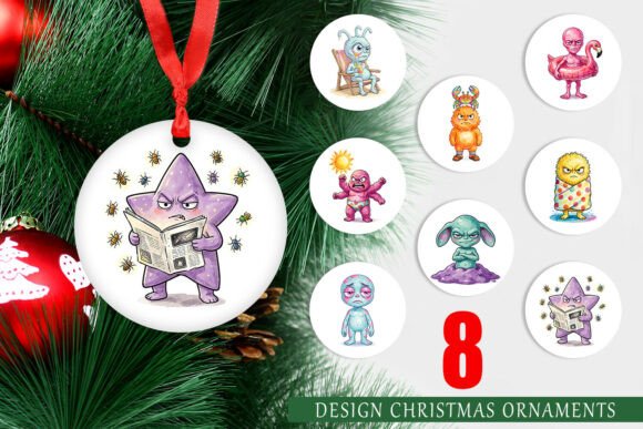 Grumpy Cosmic Alien Beach Ornament: Illustrations