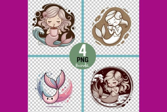 Mermaid Graphics Four PNG Bundle: Illustrations for Branding