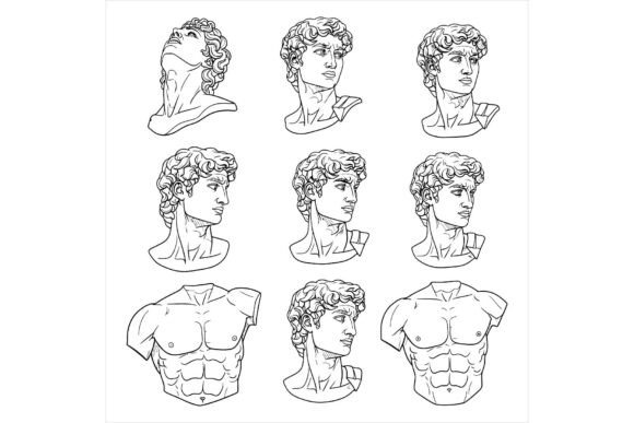 Multiple Views of David Statue Illustrations