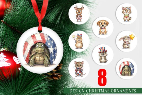 Patriotic Animal Watercolor Ornament PNG for Illustrations