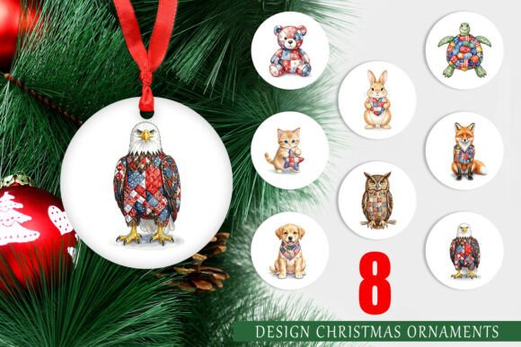 Patriotic Patchwork Animal Ornament Illustrations