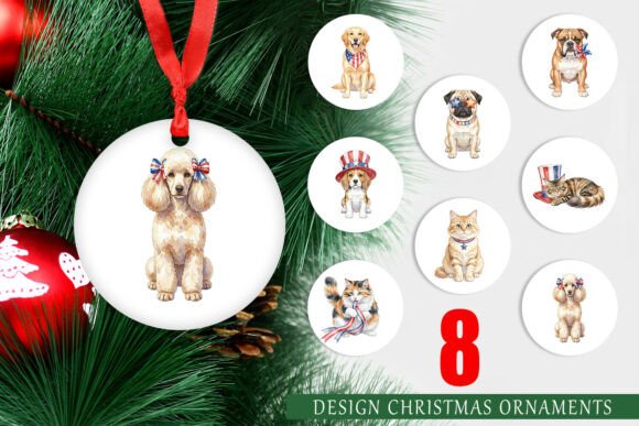 Review: Patriotic Watercolor Dog Cat Ornament Design