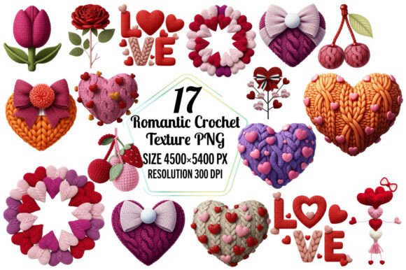 Romantic Crochet Heart Floral Clipart Review