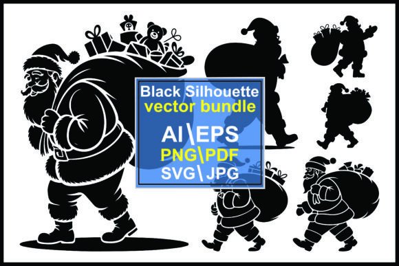 Silhouettes Santa Claus Carrying Large Illustrations