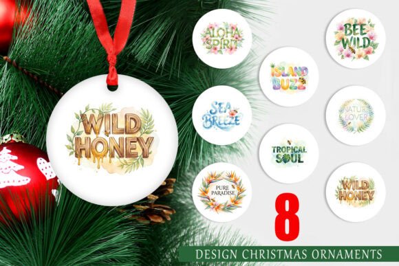 Tropical Bee Watercolor Ornament PNG & Illustrations