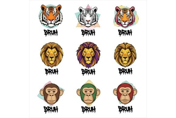 Vibrant Animal Heads with Graffiti Text Illustrations