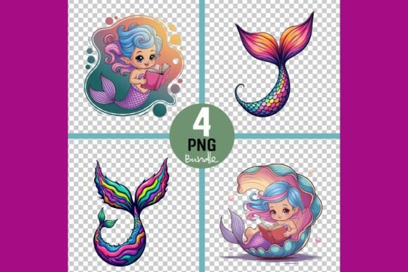 Vibrant Mermaid Tail Characters Bundle: Illustrations