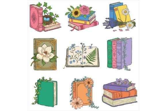 Vintage Books & Flowers Illustrations Review