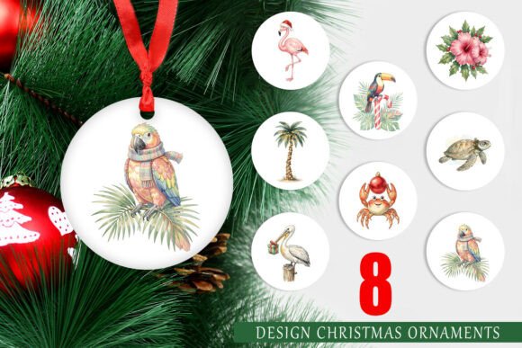 Vintage Tropical Holiday Animal Ornament Illustrations