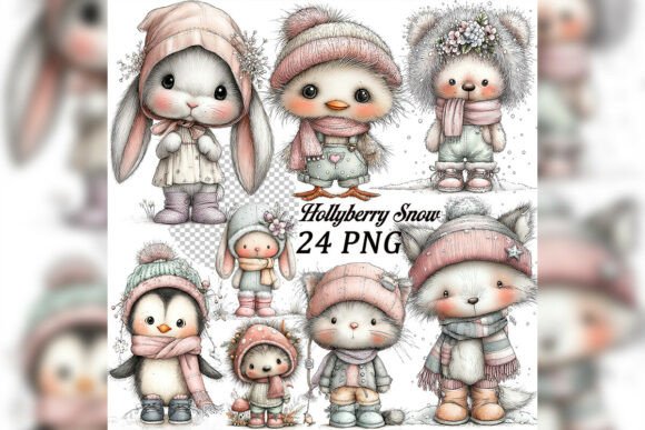 Whimsical Hollyberry Snow Clipart for Illustrations